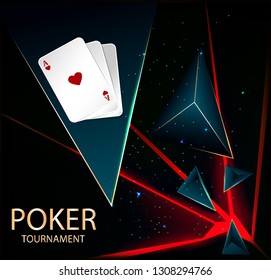 Poker tournament. Vector illustration. Playing cards on black background. Gambling concept 