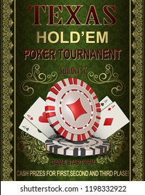 Poker Tournament vintage poster.Vector illustration.