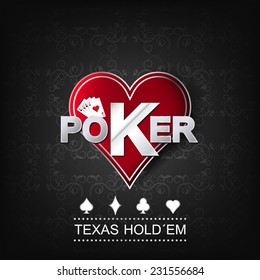 Poker vector illustration on a dark background with card symbol and flower pattern/editable vector design for poster, print or poker tournament