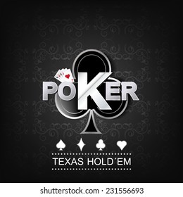 Poker vector illustration on a dark background with card symbol and flower pattern/editable vector design for poster, print or poker tournament