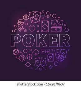 Poker vector modern colored round concept outline illustration on dark background