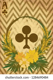 Poker vintage clubs card, casino banner, vector illustration