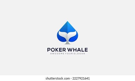 Poker Whale Vector Logo design Illustration template