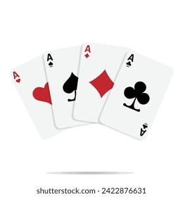Poker winning hand four ace cards. Poker playing, gambling concept. Casino design. Vector illustration