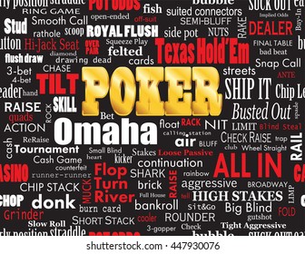 Poker Word Cloud with Industry Vernacular, Seamless over Black,  Vector EPS-10 file, transparency used. 