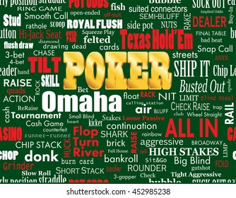 Poker Word Cloud with Industry Vernacular, Seamless, over Green. Vector EPS-10 file, transparency used. 