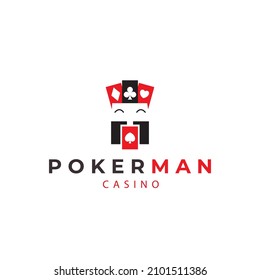 pokerman casino playing cards gamble logo vector icon illustration design