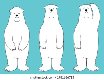 Conjunto de materiales de ilustración de línea simple y lindo del oso Pola