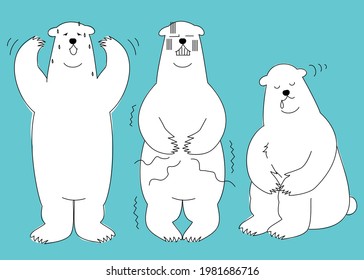 Pola bear simple cute line drawing illustration material set