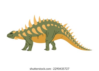 Polacanthus, spiked, ankylosaurian dinosaur cartoon prehistoric animal with spikes on back and tail, dino cartoon character. Vector herbivorous dinosaur