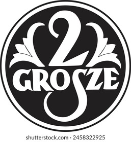 Poland 2 Grosze coin vector design handmade silhouette.