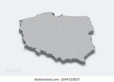 Mapa isométrico 3d da Polônia com regiões fronteiriças