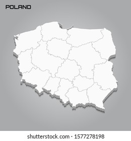 Poland 3d map with borders of regions. Vector illustration