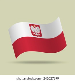 Poland, 3d Waving Polish Flag And Eagle With Shadow, Vector, Icon