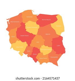 Poland - administrative map of voivodeships