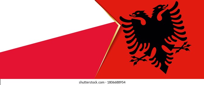 Poland And Albania Flags, Two Vector Flags Symbol Of Relationship Or Confrontation.