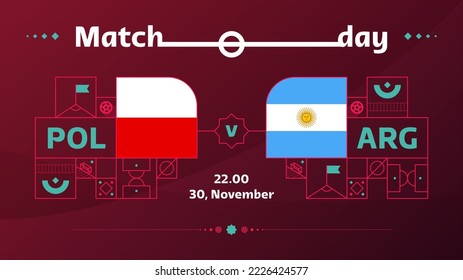 partido polonia argentina Fútbol 2022. Partido del Campeonato Mundial de Fútbol 2022 frente a equipos con antecedentes deportivos, afiche de la competencia del campeonato, ilustración del vector.