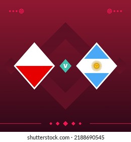 Poland, argentina World Football 2022 Spiel gegen roten Hintergrund. Vektorgrafik.