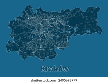 Kraków, Poland artistic blueprint map poster