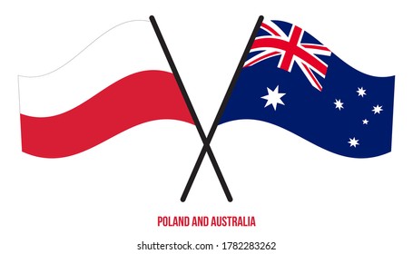 Poland and Australia Flags Crossed And Waving Flat Style. Official Proportion. Correct Colors.
