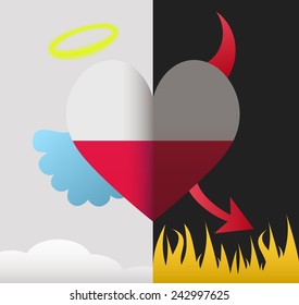 Poland background of a heart half demon half angel