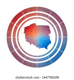 Poland badge. Bright gradient logo of country in low poly style. Multicolored Poland rounded sign with map in geometric style for your infographics.