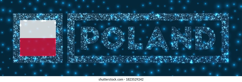 Poland badge. Flag of Poland in glowing network geometric style. Stylish vector illustration.