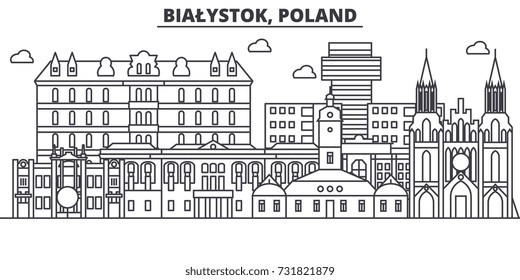 Poland, Bialystok architecture line skyline illustration. Linear vector cityscape with famous landmarks, city sights, design icons. Landscape wtih editable strokes