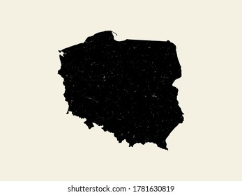 Poland black vector textured map silhouette.