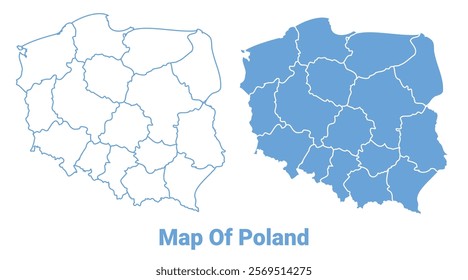 Poland Blue map flat regions border outline vector illustration