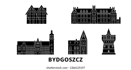 Poland, Bydgoszcz flat travel skyline set. Poland, Bydgoszcz black city vector illustration, symbol, travel sights, landmarks.