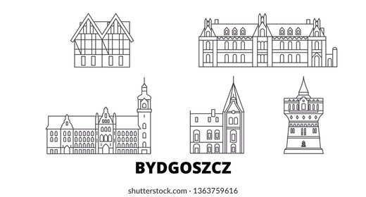 Poland, Bydgoszcz line travel skyline set. Poland, Bydgoszcz outline city vector illustration, symbol, travel sights, landmarks.