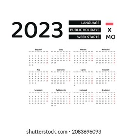 Poland Calendar 2023. Week starts from Monday. Vector graphic design. Polish language.