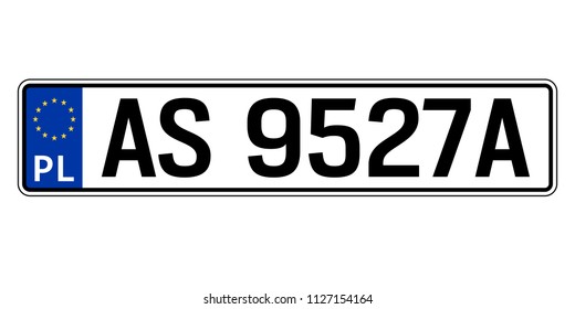 Poland car plate. Vehicle registration number