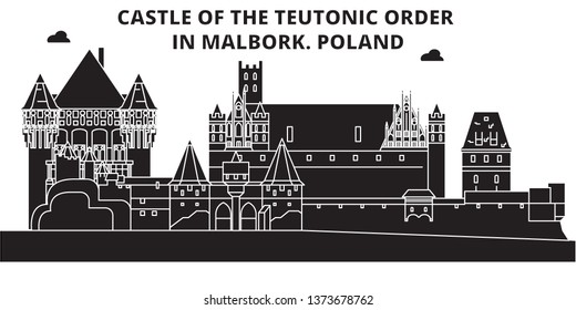 Poland , Castle Of The Teutonic Order In Malbork ,  travel skyline vector illustration. 