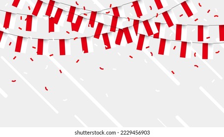 Poland celebration bunting flags with confetti and ribbons on white background. vector illustration.