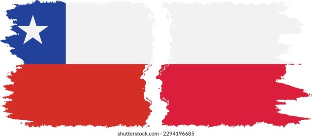 Poland and Chile grunge flags connection, vector