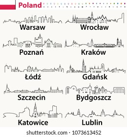 iconos de esquema vectorial de las ciudades polacas líneas divisorias