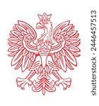 Poland coat of arms, seal national emblem, isolated on white background. Vector illustration Coat of arms of Poland. Polish flag. Spread wings eagle line silhouette contour Poland national symbol.