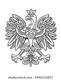 Poland coat of arms, seal national emblem, isolated on white background. Vector illustration Coat of arms of Poland. Polish flag. Spread wings eagle line silhouette contour Poland national symbol.