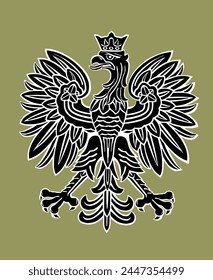 Poland coat of arms, seal national emblem, isolated on background. Vector illustration Coat of arms of Poland. Polish flag. Spread wings eagle line silhouette contour Poland national symbol.