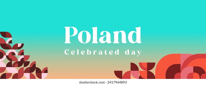 Poland Constitution Day banner in colorful modern geometric style. National Independence Day greeting card cover with typography. Vector banner for Poland national holiday celebration party