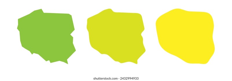 Poland country black outline and colored country silhouettes in three different levels of smoothness. Simplified maps. Vector icons isolated on white background.