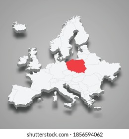 Poland country location within Europe 3d isometric map 