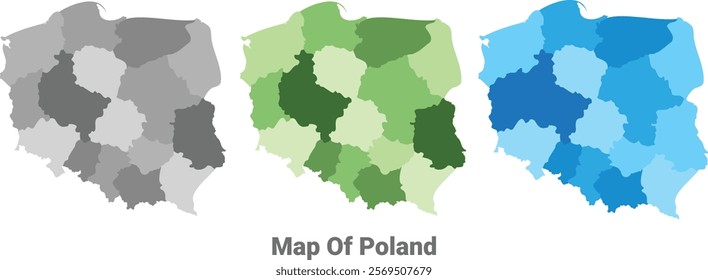 Poland country map in different colors
