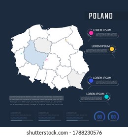 Poland country map infographics vector with pointer marks and circle chart.  Editable Infographics template. Vector illustration