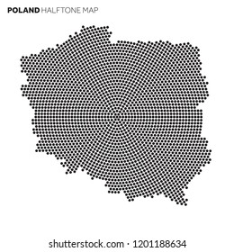 Poland country map made from radial halftone pattern