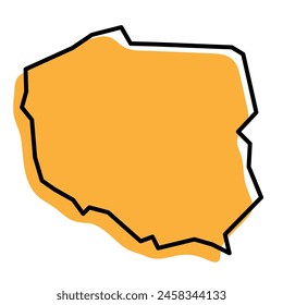 Poland country simplified map. Orange silhouette with thick black sharp contour outline isolated on white background. Simple vector icon