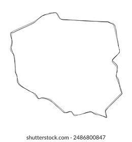 Poland country simplified map.Thin triple pencil sketch outline isolated on white background. Simple vector icon