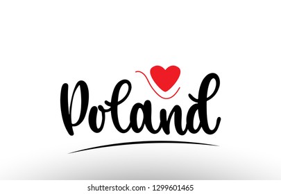 Poland country text with red love heart suitable for a logo icon or typography design